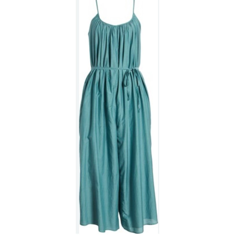 Nordstrom Strappy Tie Waist Cotton & Silk Jumpsuit w/Pockets-Wide Leg-Sz S-Teal